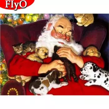 5D DIY Алмазная картина Санта-Клаус Полный квадратный круглый набор для рукоделия Алмазная вышивка Мультфильм Рукоделие Собака Рождественский подарок Full Round (20X30CM)