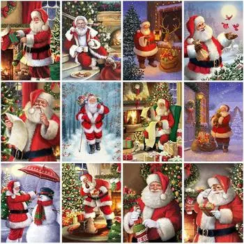 5D DIY Алмазная картина Санта-Клауса, полная круглая дрель, мультяшный портрет, мозаика, вышивка крестиком, Рождественский подарок, домашний декор Full Round 20x30CM