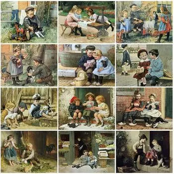 5D DIY Алмазная картина Счастливое детство Малыш Алмазная вышивка Набор для вышивки крестом Полный горный хрусталь Мозаика Домашний декор Round 20x30cm