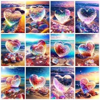 5D Diy Алмазная картина Сердце Камень Домашний декор Полная квадратная круглая алмазная мозаика Морской пейзаж Настенное искусство Full Round 20x30CM