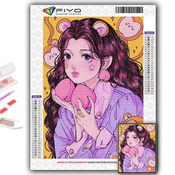 5D Diy Алмазная картина Симпатичная розовая девушка Вышивка крестиком Полный Алмазная вышивка Мозаика Full Round 20X30CM