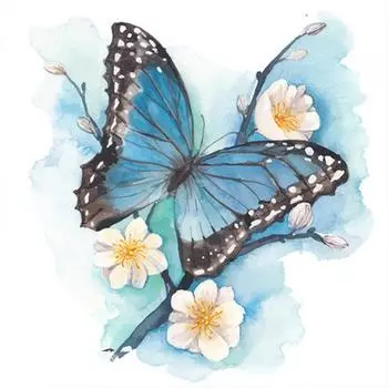 5D Diy Алмазная картина Синий цветок Бабочка Алмазная вышивка Полный набор аниме Наборы для вышивки крестом Домашний декор Подарок ручной работы Round 25x25cm