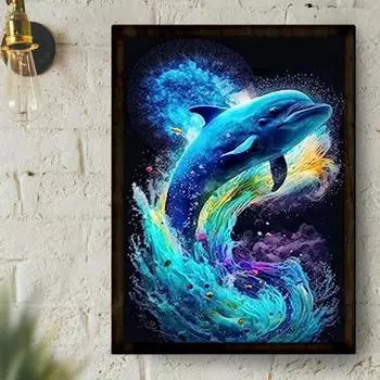 5D DIY Алмазная картина Синий Дельфин Набор для вышивки крестом Мозаика Алмазная вышивка Роза Полный круглый квадратный дрель Украшение дома Round 30x40cm