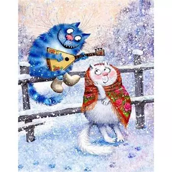 5D Diy Алмазная картина Синий кот и Белый кот Алмазная вышивка Крестом Домашний декор Подарки ручной работыjavascript: Round 20x30cm