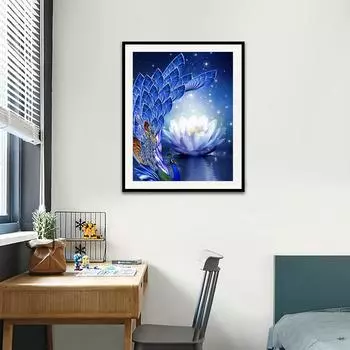 5D Diy Алмазная картина Синий Павлин и Лотос Набор крестиков Полный Алмазная вышивка Мозаика Художественная картина Стразы Декор Подарок Full Round 20x30cm