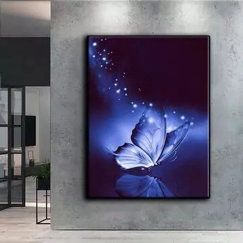 5D Diy Алмазная картина Синяя бабочка Набор для вышивки крестом Полная алмазная вышивка Мозаика Художественная картина Стразы Декор Подарок Full Round 20x30cm