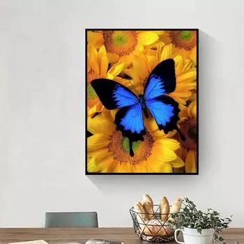 5D DIY Алмазная картина Синяя бабочка Набор для вышивки крестом Мозаика Алмазная вышивка Роза Полный круглый/квадратный дрель Украшение дома Round 30x40cm