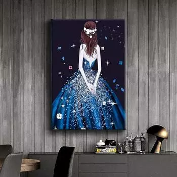 5D Diy Алмазная картина Синяя юбка Девушка Вышивка Мозаика Художественная картина Стразы Декор Подарок Full Round 30x40cm