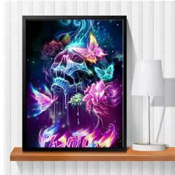 5D Diy Алмазная картина Скелет и бабочка Набор для вышивки крестом Полная алмазная вышивка Мозаика Художественная картина Стразы Декор Подарок Full Round 20x30cm