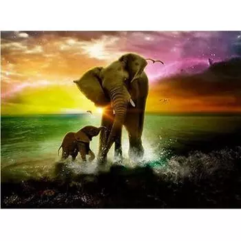 5D Diy Алмазная картина Слон и слоненок Алмазная вышивка Крестом Домашний декор Подарки ручной работы Round 20x30cm