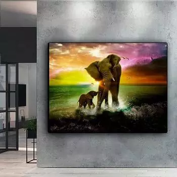 5D Diy Алмазная картина «Слоненок и мать-слоненок», набор для вышивки крестом, полная алмазная вышивка, мозаика, художественная картина, декор из страз, подарок Full Round 20x30cm