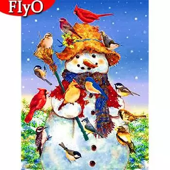 5D DIY Алмазная картина Снеговик ручной работы Подарок Алмазная вышивка Рождественский комплект со стразами Птица Украшение дома Full Round (20X30CM)