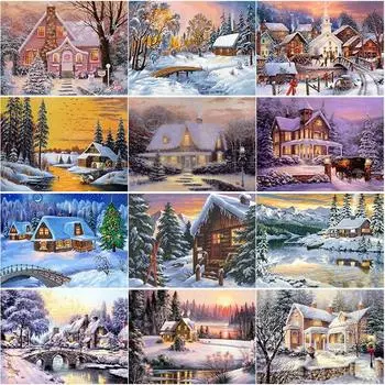 5D DIY Алмазная картина Снежная сцена Алмазная вышивка Пейзаж Вышивка крестиком Полный круглый дрель Ремесла Домашний декор Ручной подарок Full Round 15x20CM