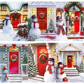 5D DIY Алмазная картина Снежная сцена Алмазная вышивка Снеговик Вышивка крестом Полная круглая дрель Домашний декор Ручные поделки Подарок Full Round 15x20CM