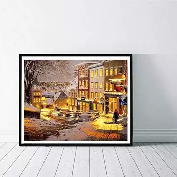 5D DIY Алмазная картина Снежная сцена в сумерках Набор для вышивки крестом Мозаика Алмазная вышивка Роза Полный круглый квадратный дрель Украшение дома Round 40x50cm