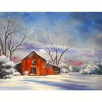 5D DIY Алмазная картина Снежное дерево Алмазная вышивка Пейзаж Дом Алмазная мозаика Зимний ремесленный декор для дома 30x40 см/12x16 дюймов 30x40cm NO Frame