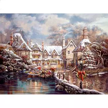 5D DIY Алмазная картина Снежный город Алмазная вышивка Мозаика Вышивка крестом Горный хрусталь Украшение 20X30CM