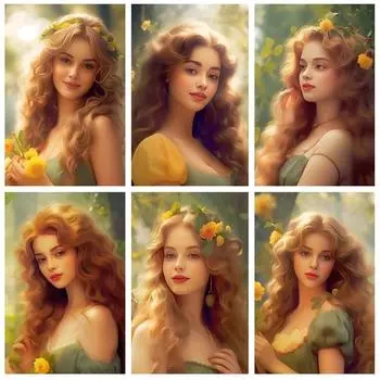 5D DIY Алмазная картина со стразами, золотые волосы, женская краска по номерам, полная дрель, вышивка крестиком, ремесла, вышивка, мозаика, искусство Full Round 20x30CM