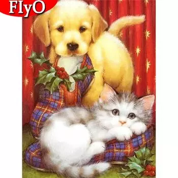 5D DIY Алмазная картина Собака Алмазная вышивка Продажа Кошка Мозаика Вышивка крестом Животное Ремесло Рождественский подарок Full Round (20X30CM)