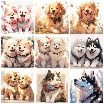 5D Diy Алмазная картина Собака Мультфильм Полный квадрат Круглая вышивка Мозаика Животное Домашний декор Full Round 20x20CM