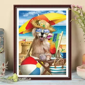 5D DIY Алмазная картина «Собака на отдыхе», набор для вышивки крестом, мозаика, алмазная вышивка, роза, полная круглая/квадратная дрель, украшение для дома Round 30x40cm