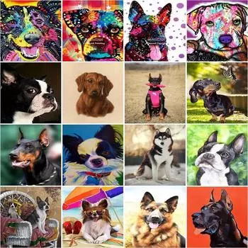 5D DIY Алмазная картина Собака Полный круглый Алмазная вышивка Животное Мозаика Rhinestone Kit Декор для дома Full Round 20x30CM