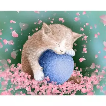 5D DIY Алмазная картина Спящий кот Алмазная вышивка Полный мозаичный набор Наборы для вышивки крестом Домашний декор Подарки ручной работы Round 20x30cm