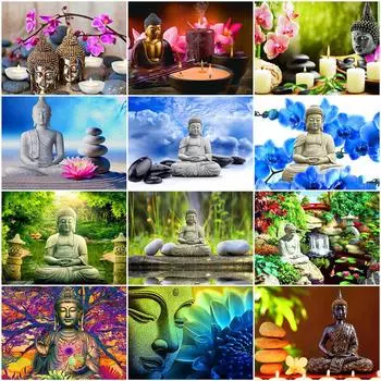 5D Diy Алмазная картина Статуя Будды Алмазная вышивка Буддийский портрет Набор для вышивки крестом Горный хрусталь Мозаика Домашний декор Full Round 20x30CM