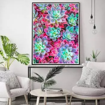 5D DIY Алмазная картина Суккуленты в цвету Набор для вышивки крестом Мозаика Алмазная вышивка Роза Полный круглый/квадратный дрель Украшение дома Round 30x40cm