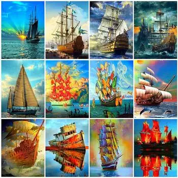 5D DIY Алмазная картина Сумерки и Парусный спорт Алмазная вышивка Набор для вышивки крестом Полный горный хрусталь Мозаика Домашний декор Round 20x30cm