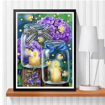 5D DIY Алмазная картина Светлячки и свечи Набор для вышивки крестом Мозаика Алмазная вышивка Роза Полный круглый/квадратный дрель Украшение дома Round 30x40cm