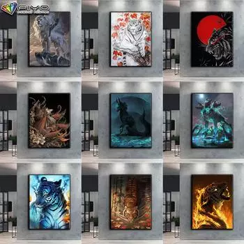 5D Diy Алмазная картина Свирепые животные Вышивка крестом Полный Алмазная вышивка Мозаика Full Round 20X30CM