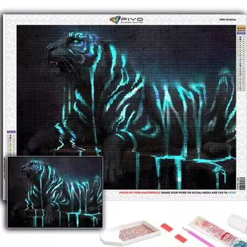 5D Diy Алмазная картина Свирепый зверь Тигр Вышивка крестом Полный Алмазная вышивка Мозаика Full Round 20X30CM