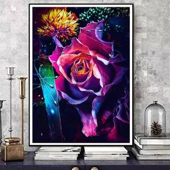 5D Diy Алмазная картина Таинственный фиолетовый цветок Набор для вышивки крестом Полная алмазная вышивка Мозаика Художественная картина Стразы Декор Подарок Full Round 20x30cm