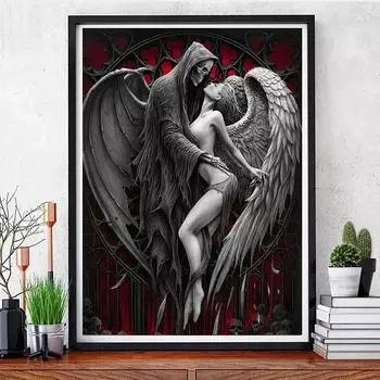 5D DIY Алмазная картина Темный скелет Ангел Пара Мозаичная вышивка Искусство Алмазная вышивка Подарок Round drill 30x40cm