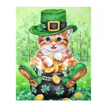 5D Diy Алмазная картина TGreen Hat Котенок Алмазная вышивка Крестом Домашний декор Подарки ручной работы Round 20x30cm