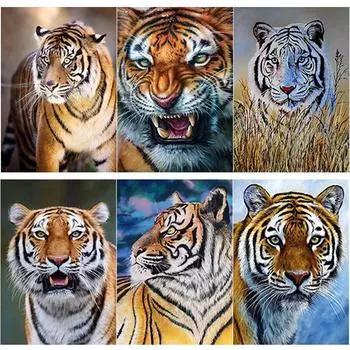 5D DIY Алмазная картина Тигр Алмазная вышивка Животные Вышивка крестиком Стразы Полный квадратный круглый дрель Ремесла Домашний декор Подарок Full Round 15x20CM