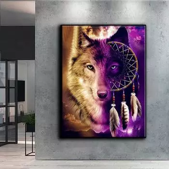 5D Diy Алмазная картина Тотем волка, набор крестиков, полная алмазная вышивка, мозаика, художественная картина, декор из страз, подарок Full Round 20x30cm