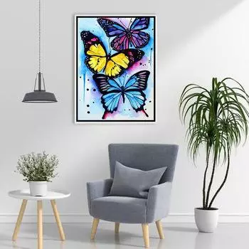 5D DIY Алмазная картина Три бабочки Набор для вышивки крестиком Мозаика Алмазная вышивка Роза Полный круглый/квадратный дрель Украшение дома Round 30x40cm