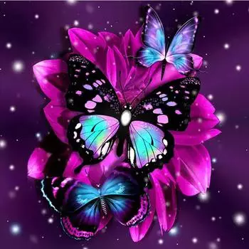 5D Diy Алмазная картина Три цветка Бабочки Алмазная вышивка Полный набор для вышивки крестом Аниме Домашний декор Подарок ручной работы Round 25x25cm
