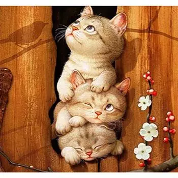 5D DIY Алмазная картина Три кошки Алмазная вышивка Полный набор мозаики Вышивка крестом Домашний декор Подарки ручной работы Round 20x30cm