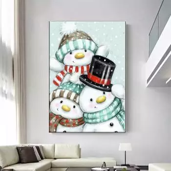 5D Diy Алмазная картина Три снеговика Вышивка Мозаика Художественная картина Стразы Декор Подарок Full Round 30x40cm