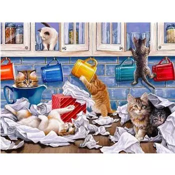 5D DIY Алмазная картина Trouble Maker Кошка Алмазная вышивка Полный мозаичный набор Наборы для вышивки крестом Домашний декор Подарки ручной работы Round 20x30cm