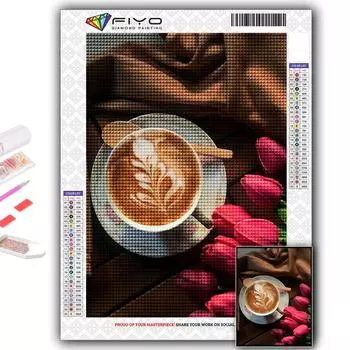 5D Diy Алмазная картина Тюльпаны и кофе Вышивка крестиком Полная Алмазная вышивка Мозаика Full Round 20X30CM