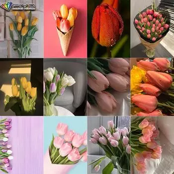 5D DIY Алмазная картина Тюльпаны Вышивка крестиком Алмазная художественная вышивка Мозаика Домашний деко Full Round 20X30CM
