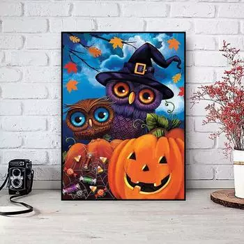 5D DIY Алмазная картина Тыква Сова Набор для вышивки крестом Мозаика Алмазная вышивка Полный круглый/квадратный дрель Украшение дома Round 30x40cm