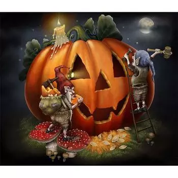 5D DIY Алмазная картина Тыквенный дом Закат Алмазная вышивка Полный мозаичный набор Наборы для вышивки крестом Домашний декор Подарки ручной работы Round 20x30cm