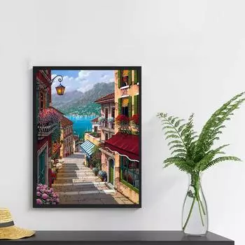 5D DIY Алмазная картина Уютный городок Набор для вышивки крестом Мозаика Алмазная вышивка Роза Полный круглый квадратный дрель Украшение дома Round 30x40cm