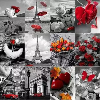 5D DIY Алмазная картина Вид на улицу Алмазная вышивка Роза Вышивка крестиком Ремесла Полный круглый дрель Домашний декор Подарок Full Round 15x20CM