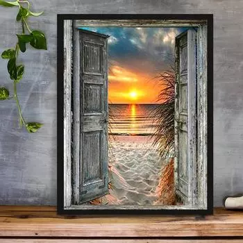 5D DIY Алмазная картина Вид за окном Набор для вышивки крестом Мозаика Алмазная вышивка Роза Полный круглый/квадратный дрель Украшение дома Round 30x40cm